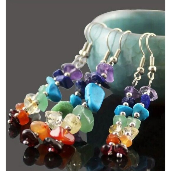 7 CHAKRA Rainbow Stone Earrings Women Teens Happiness Health - Picture 5 of 6